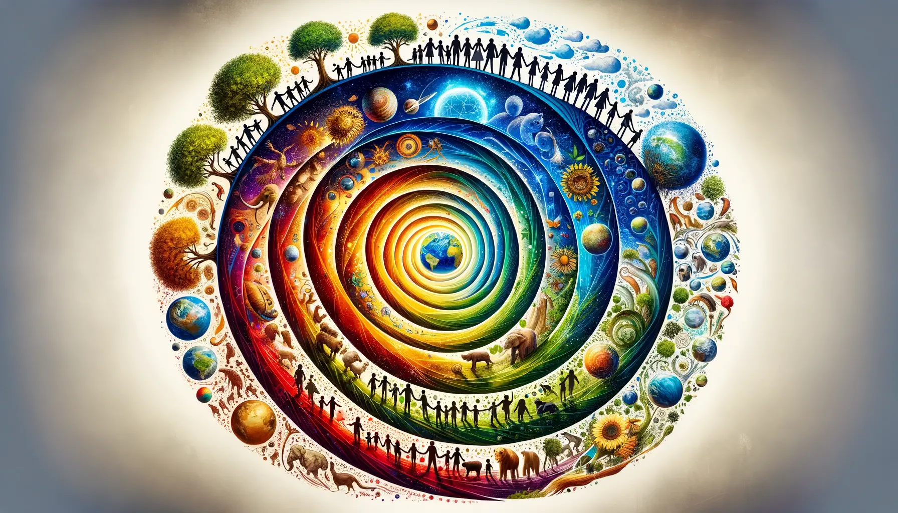 Dall e 2024 05 25 18 03 32 a symbolic image representing family as a system of relationships within a larger system of humanity biodiversity and the planet the image features